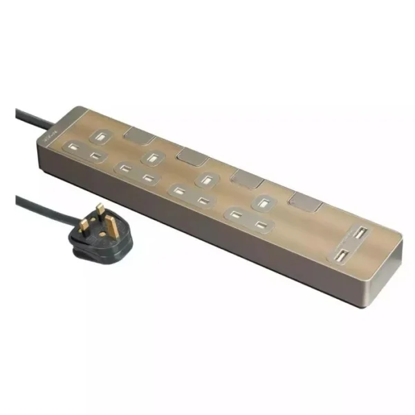 AvatarOn 4-socket power strip with USB ports | Gold Hairline Finish