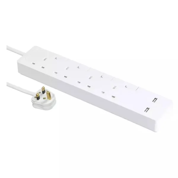 AvatarOn 4-Socket Power Strip with USB Ports | White Finish